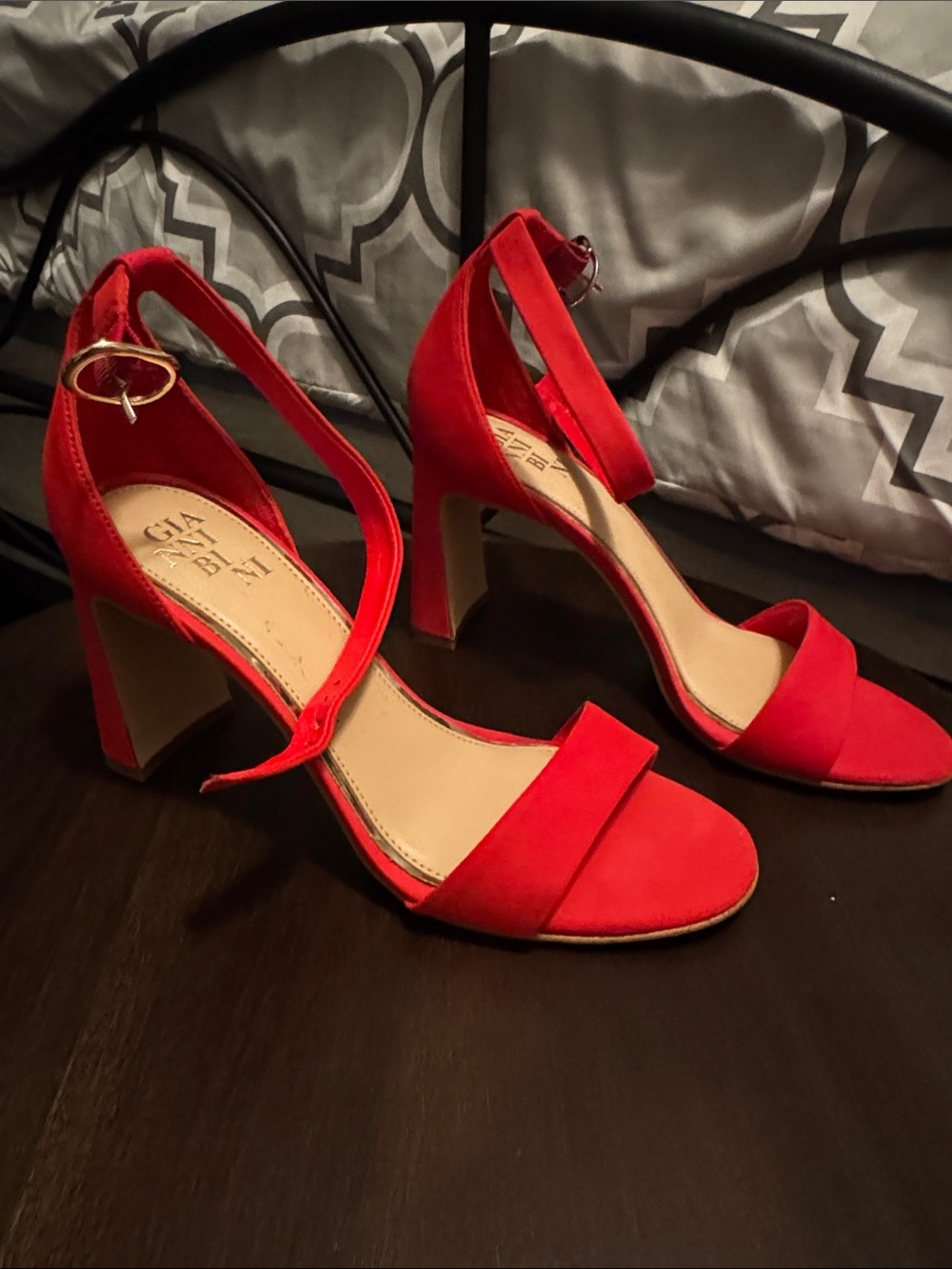 Gianni Bini Red Ankle-Strap Block Heel Sandals